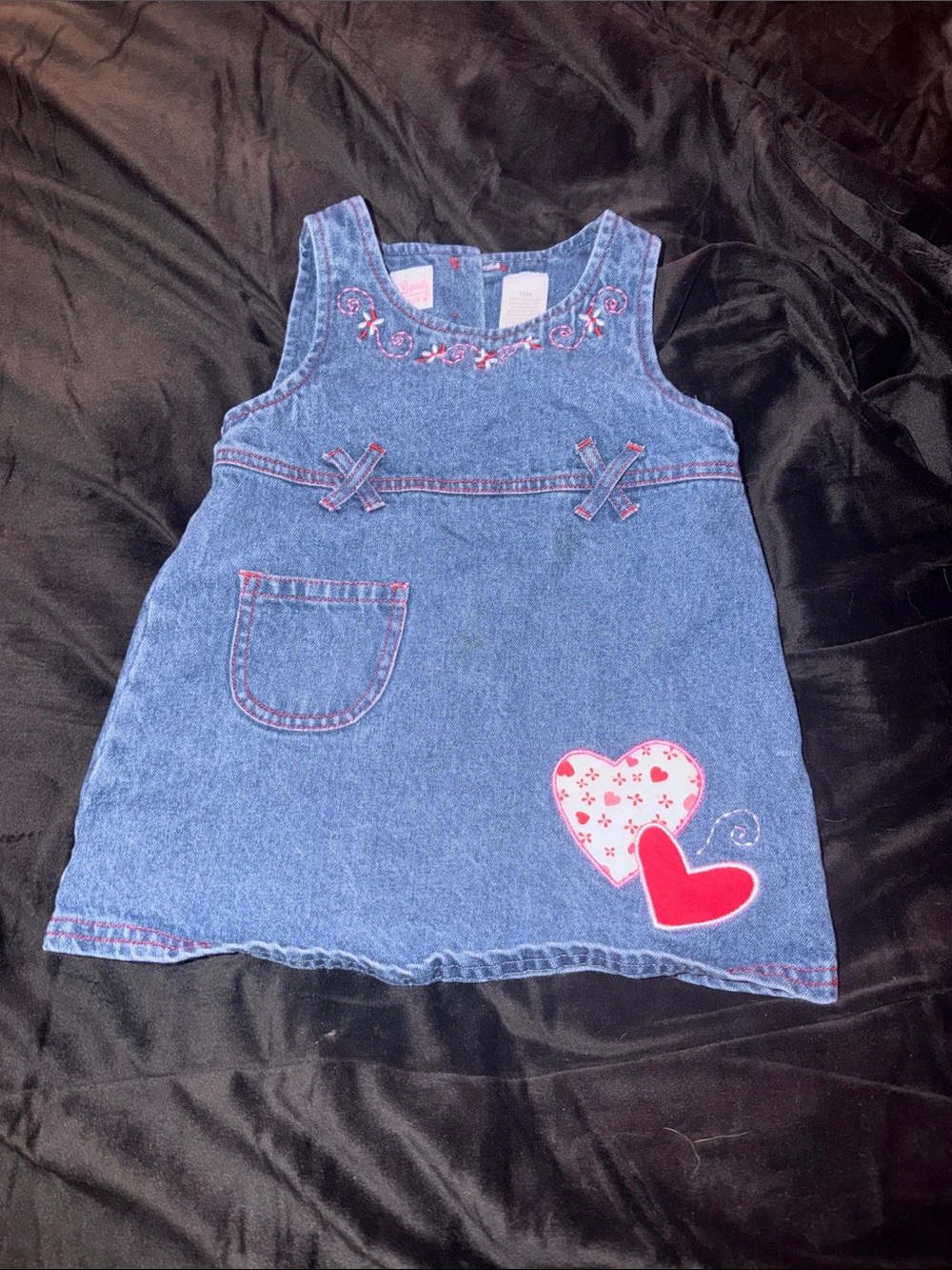Blue Denim Heart Applique Girls' Casual Dress